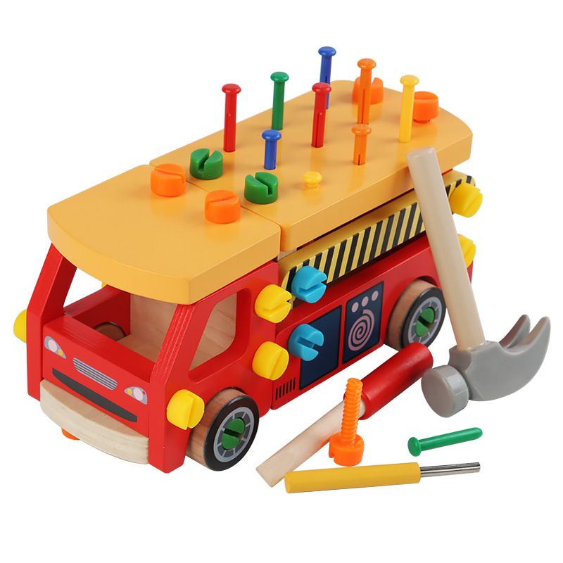Children's wooden assembly nut car screws nails exercise baby fine action disassembly and assembly fire truck toys_voghion.com