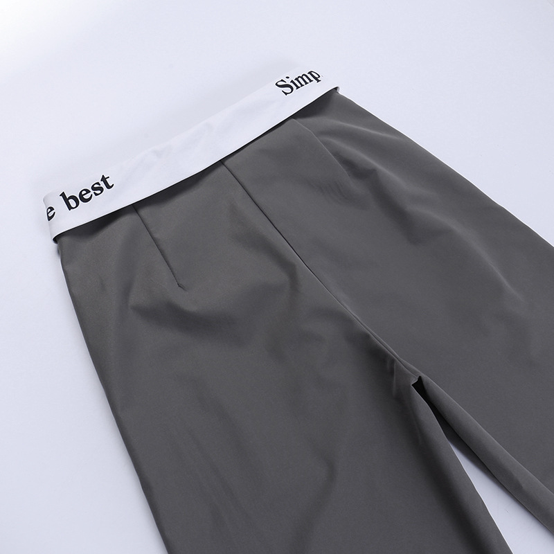 Women's Fashionable Casual Versatile Commuting Solid Color Trousers High Waist Straight Printed Contrast Color Trousers For Women_voghion.com