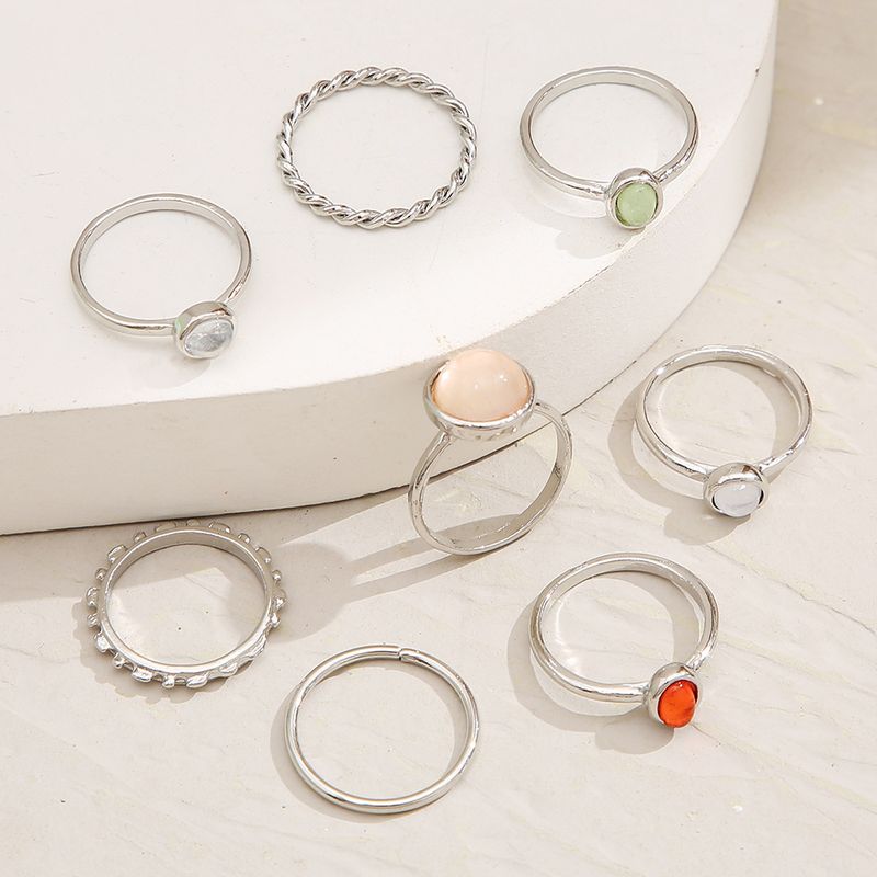 2025 Fashion Style Women's Crystal and Gemstone Ring Set, Retro Fashion Gold Silver Resin Ring, Geometric Design_voghion.com