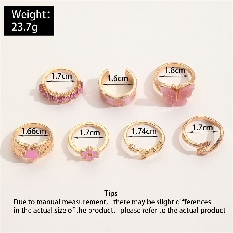 Vendite calde Boho Butterfly Kunckle Ring Set per le donne Rosa Smalto Fiore Geometrico Anelli per le dita Gioielli da festa di moda femminile_voghion.com