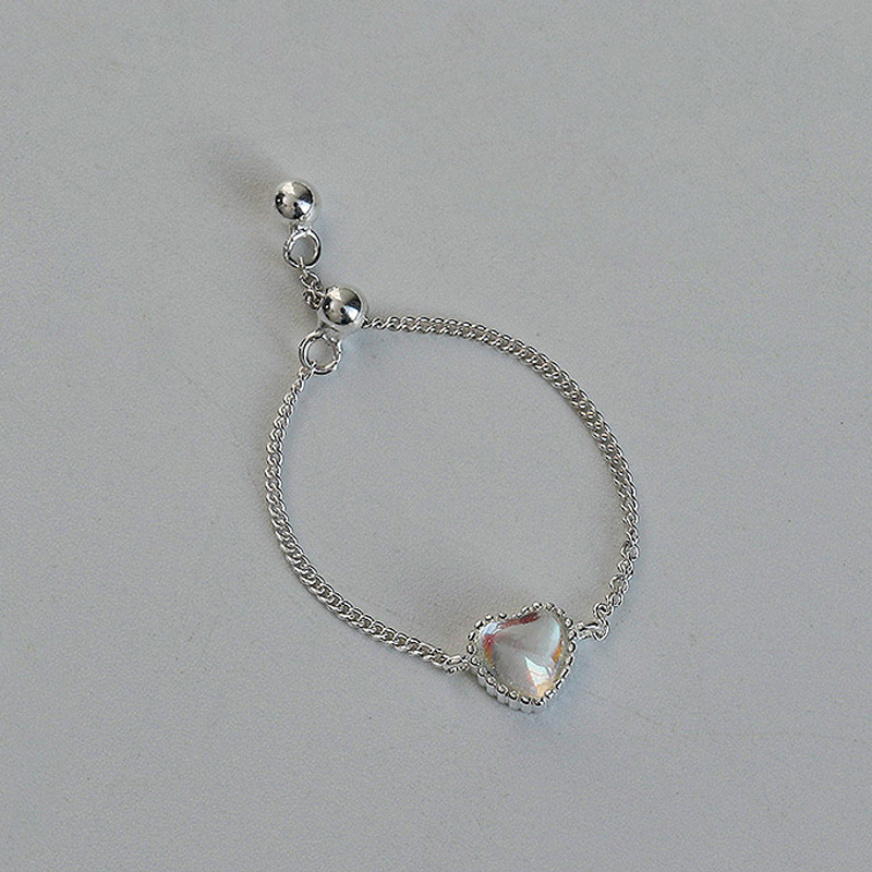 Sterling Sier VENUS Fashion Heart-shaped Moonstone Ring Female Pull-type Naked Chain Index Finger Ring Sim_voghion.com