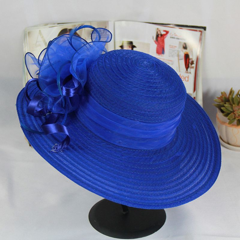 Zhuoxinder Fashion Dámská Organza Květinová Široká Brimka Šaty do kostela Kentucky Derby Sluneční Klobouk-Černá_voghion.com