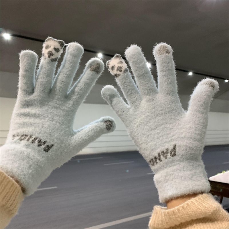 ragazzo ragazzo piccolo panda foderato in pile spesso per donna, stile Ins, caldo, antivento, resistente al freddo, compatibile con touchscreen,_voghion.com