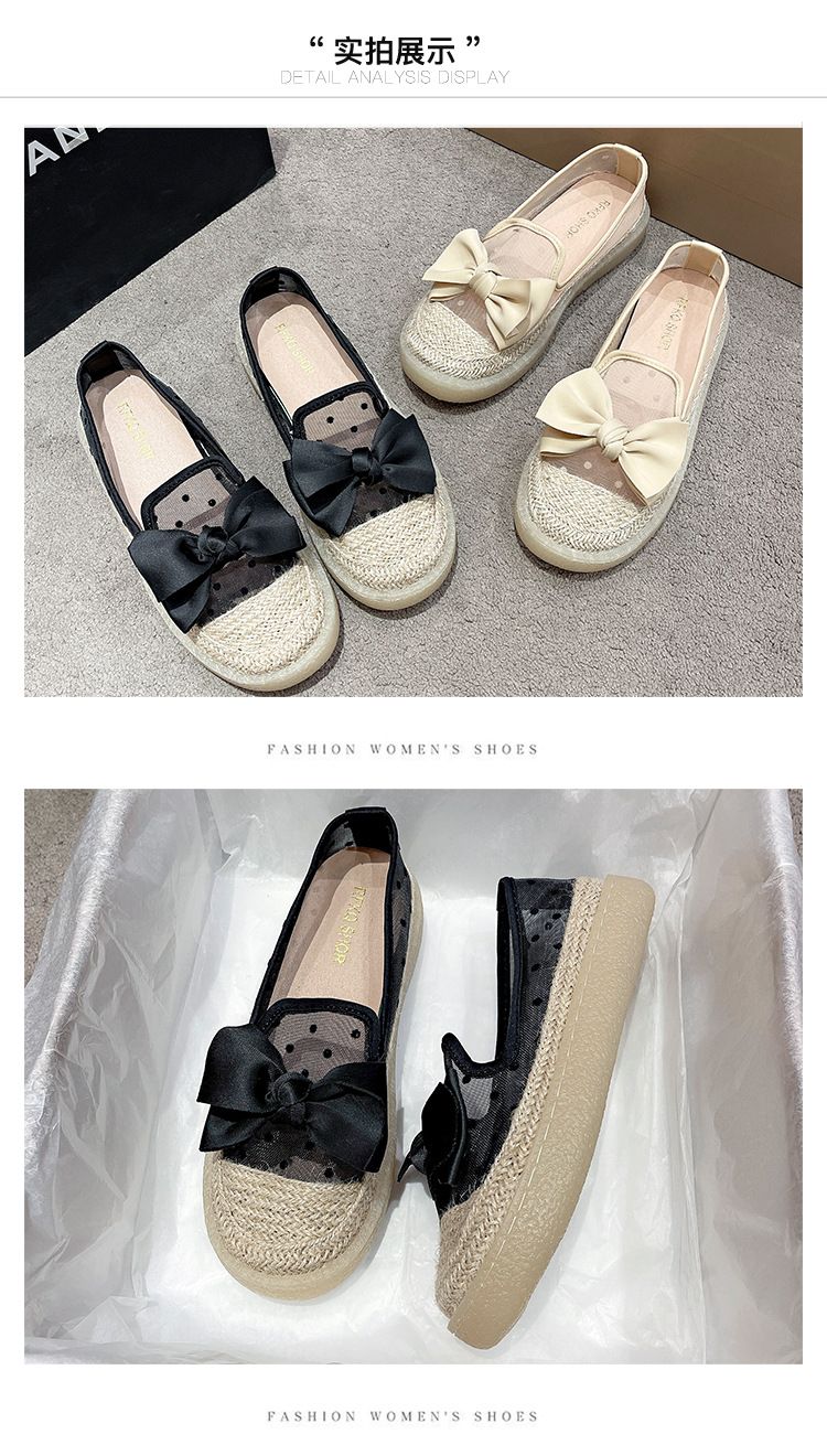 Single Shoes Women's Spring One-pedal Flat Shoes Loafer Fisherman Shoes Thick-soled Breathable Mesh Beanie Shoes_voghion.com