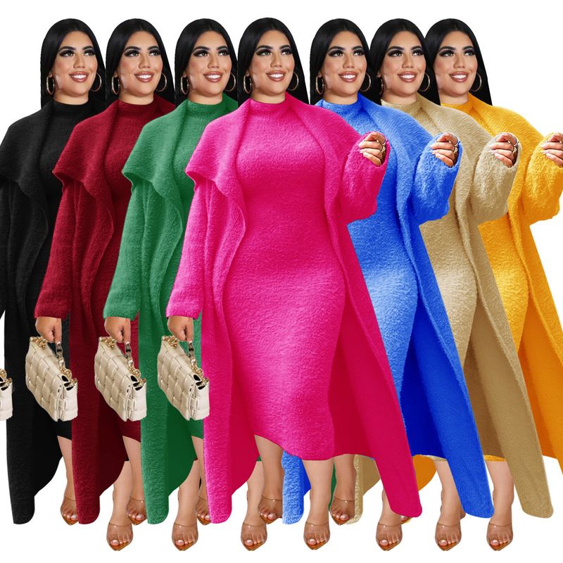Abbigliamento donna temperamento abito e cappotto due pezzi moda transfrontaliera ampio lungo cardigan velluto completo_voghion.com