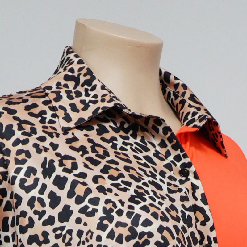 ChicShe N7699 European And American Fashion Plus Size Women's Clothing Nightclub Outfit Solid Leopard Print Patchwork_voghion.com