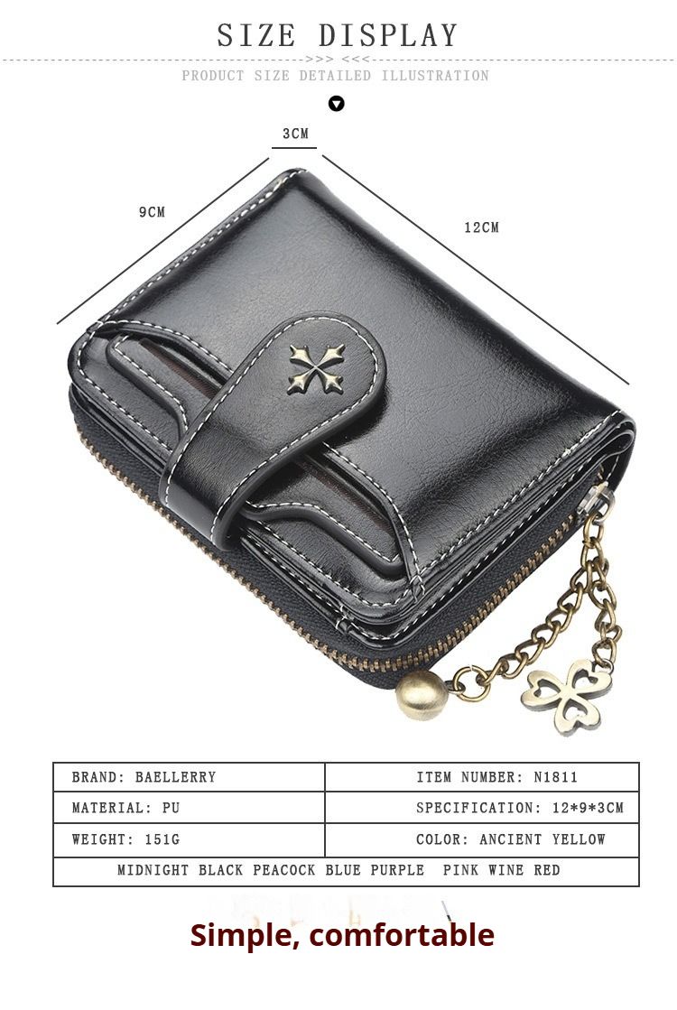 Kleine Geldbörse für Damen mit Reißverschluss, zweifach gefaltet, Vintage-Geldbörse, Gothic-Geldbörse, Mini-Geldbörse aus Leder mit Münzfach_voghion.com