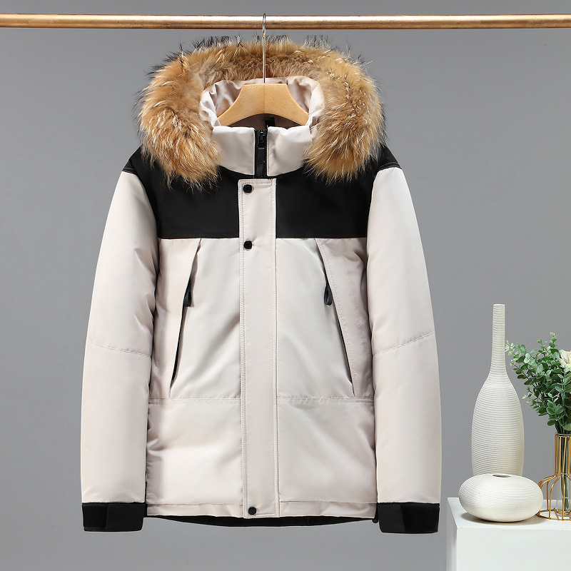 Giacca da uomo in cotone e seta resistente al freddo con collo in pelliccia di procione, tecnologia ispessita, antigraffio, giacca in cotone di alta qualità_voghion.com