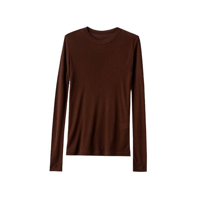 Maglietta da donna a maniche lunghe, tinta unita, girocollo, basica_voghion.com