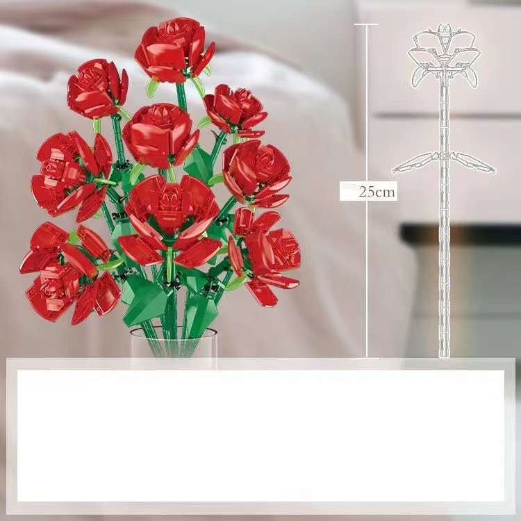 Statybiniai kaladėlės Kiniški statybiniai kaladėlės Valentino diena rožių puokštė tulpės gėlės pasiūlymas statybiniai kaladėlės žaislas dovana_voghion.com