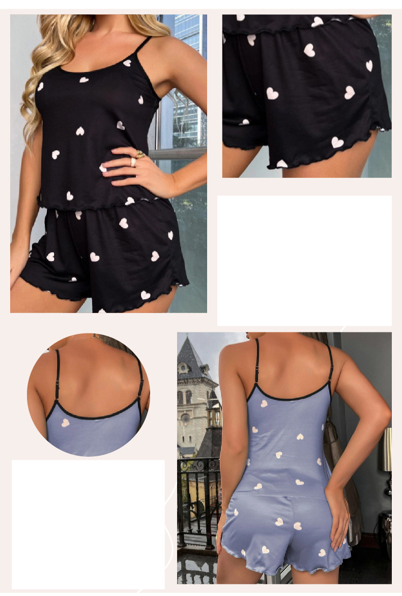 Underwear & Sleepwears Summer Love Print Women's Pamas Two Piece Set Sexy Suspender Shorts Home_voghion.com