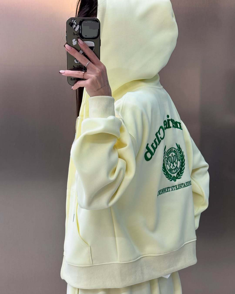Roupas femininas Ternos esportivos Pulôver com capuz Bordado Design Suéter Casual Terno de duas peças Roupa externa_voghion.com