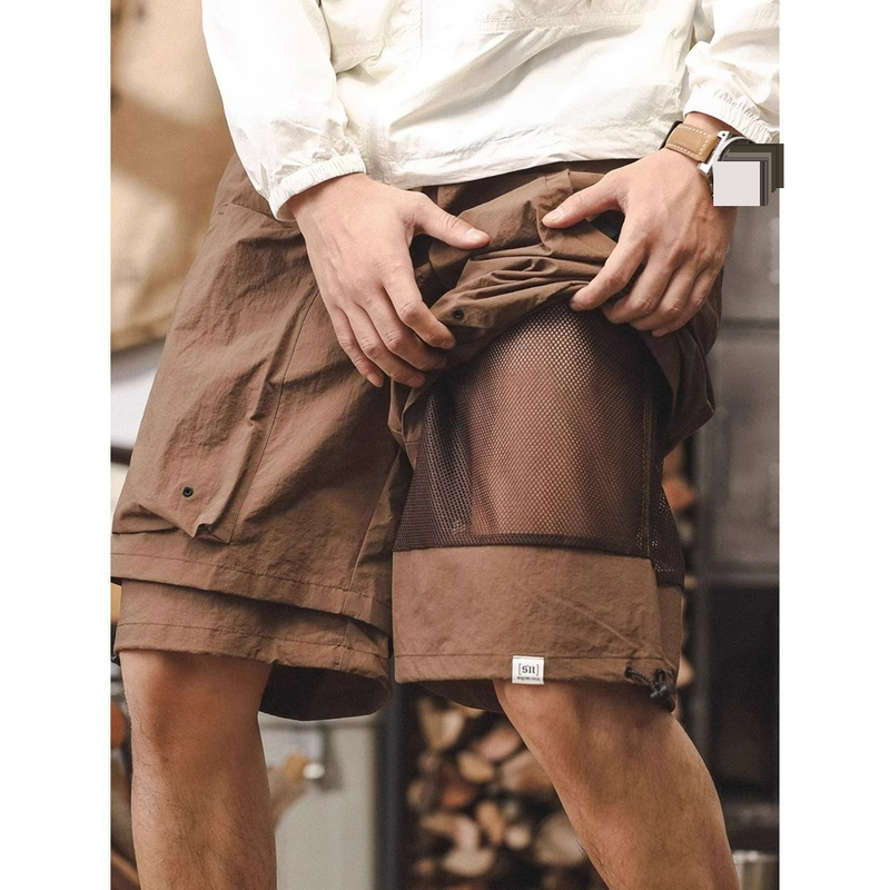 Pantalones cortos de trabajo funcionales de secado rápido de seda de hielo para hombre, de verano, finos, sueltos y rectos, de color liso, de longitud media._voghion.com