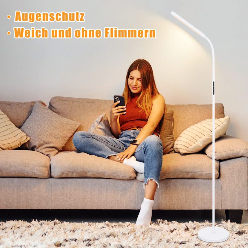 Glitzerlife LED Stehlampe Dimmbar Weiß - 11W 3000K-6500K 5 Farbtemperaturen 5 Helligkeiten Drehbar Touch Control 1H Timer Für Wohnzimmer Kinderzimmer Sofa_voghion.com