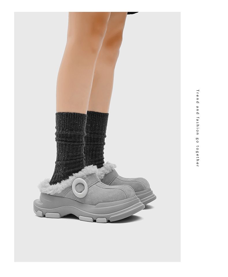 Niedliche hässliche Schneestiefel mit großem Kopf, Leder und Fell, integriert, für Damen, Herbst/Winter, neue Herren-Plüschstiefel, warm, rutschfest, dicke Sohle_voghion.com