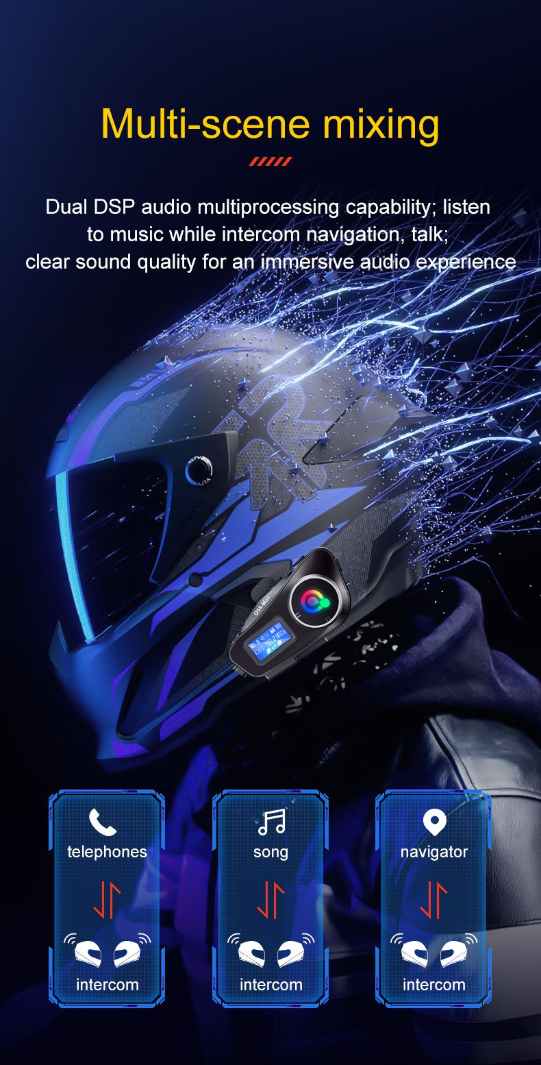 1/2 pezzi Q58 Interfono per casco da moto Auricolare Bluetooth wireless Display LCD Intercomunicador per 2 motociclisti Interfono 500m_voghion.com