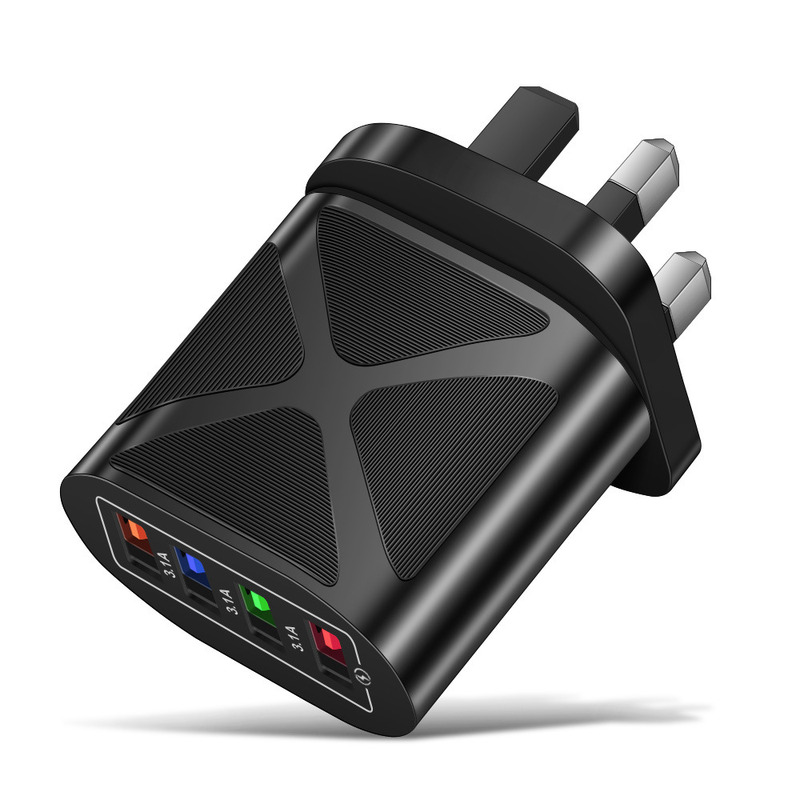 Chargeur de téléphone portable Music Festival Luminous 4USB Tête de charge de voyage 3A Chargeurs standards américains, européens et britanniques_voghion.com