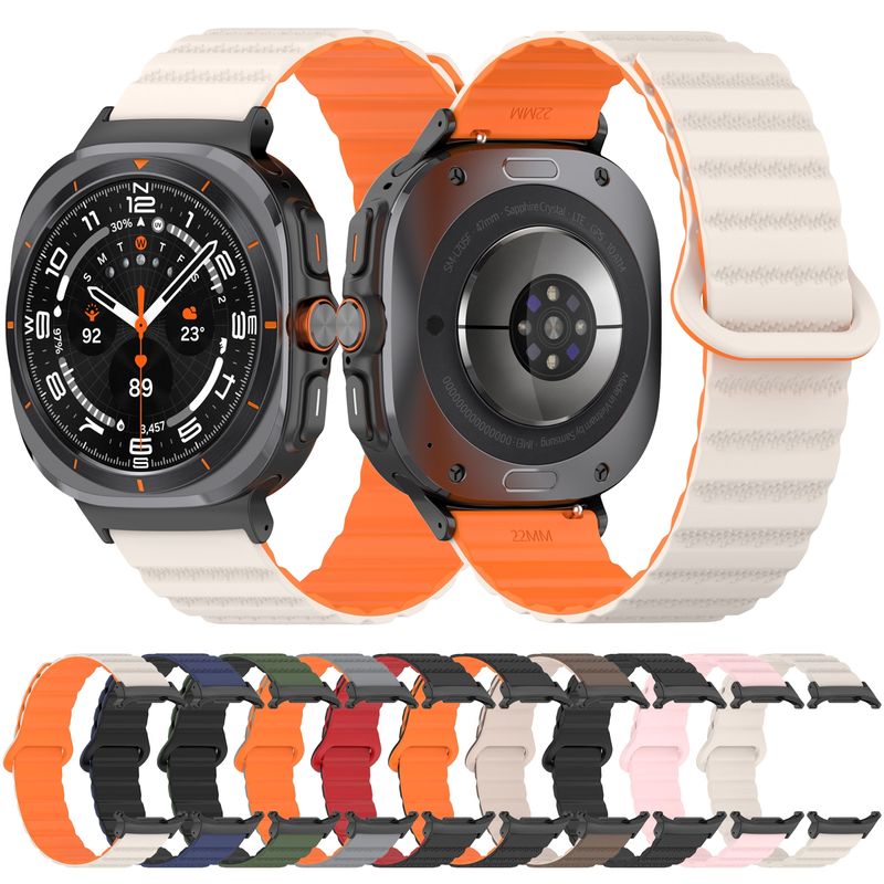 For Samsung Galaxy Watch Ultra 47mm Spot Pattern Two Color Magnetic Silicone Watch Band(Gray Orange)_voghion.com