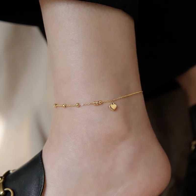 S Pure Silver Plated 14K Gold Lucky Bead Chain Niche High-End Sweet Heart Anklet For Women 2025 New Model_voghion.com