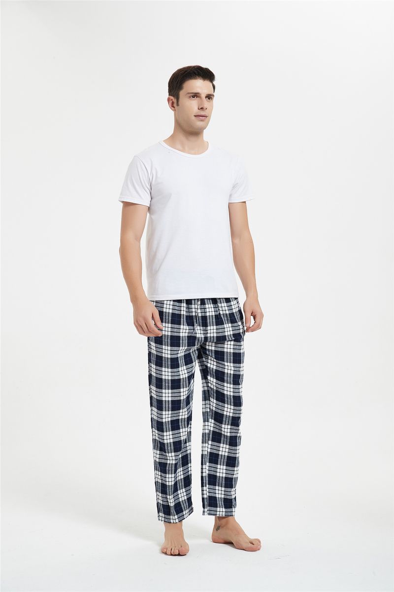 Underwear & Sleepwears Winter Flannel Sleep Pants - Soft Cotton Lounge Pajama Bottoms With Elastic Waist, Warm & Comfortable, Blue Checkered (S-XXL)_voghion.com