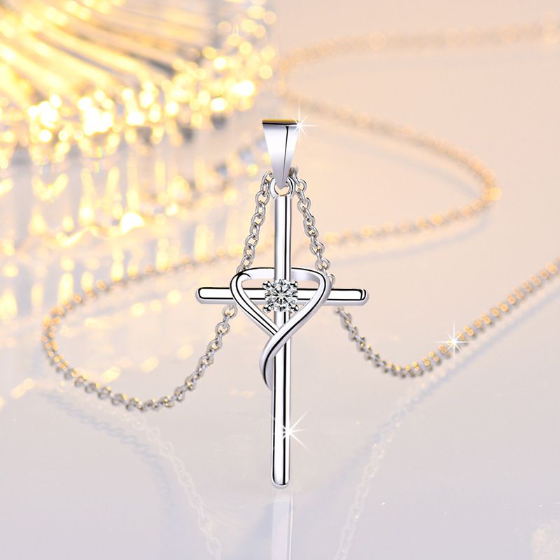 Collana con croce in cristallo di zircone e argento di moda, gioielli da donna e da uomo, regali_voghion.com