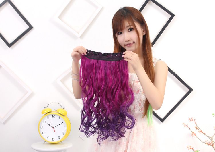 Clip in hair wig for women one piece hair extension colorful gradient five clip wig long wavy curly hair_voghion.com