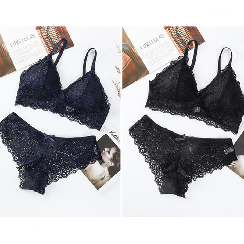Vrouwen kanten bh-set Sexy lingerieset Bloemenkanten bralette Beugelloze beha Ondergoed Vrouwelijke lage taille slips Slips_voghion.com
