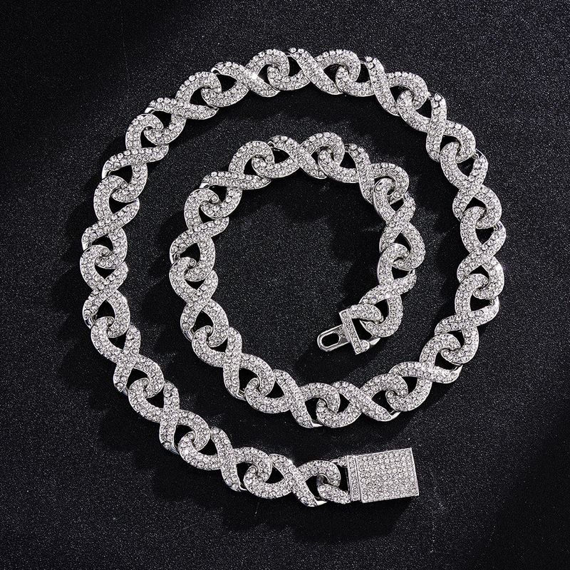 European And American Hip-Hop Figure-8 Cuban Infinite Necklace Trendy Design Clavicle Chain Unisex Full Diamond Bracelet_voghion.com