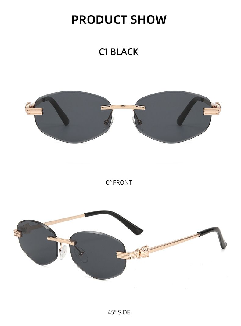 Uued raamita metallraamiga ühekiirelised ebakorrapärased nurga all olevad ovaalsed päikeseprillid päikesekaitseprillid T1174_voghion.com