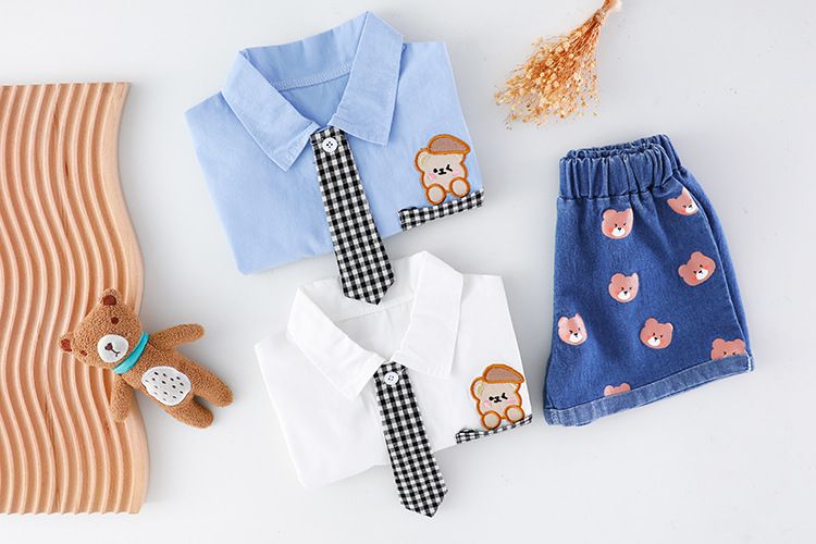 3 Set due pezzi a maniche corte a quadri con cartoni animati per bambini Estate 4 Abbigliamento per ragazzi 1 Tendenza alla moda per bambini da 1 a 2 anni_voghion.com