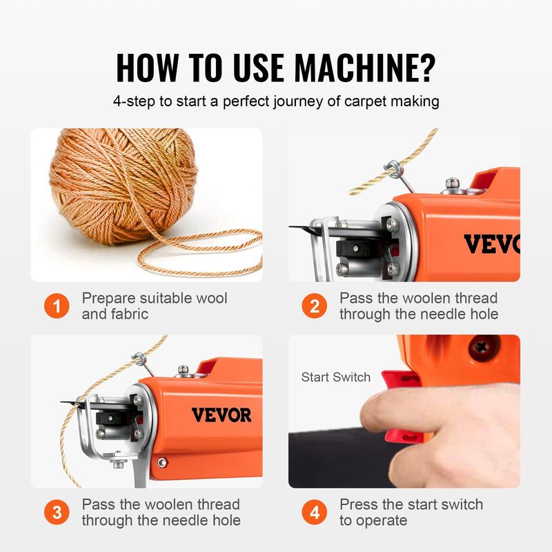 VEVOR Electric Carpet Tufting Machine Weaving Flocking Kit Cut Pile & Loop Pile_voghion.com