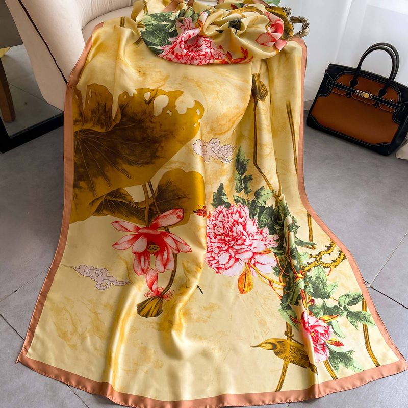 Nova satenasta ženska korejska izdaja, modna svilena potiskana brisača za plažo, poletni dolgi zaščitni šal za zaščito pred soncem_voghion.com