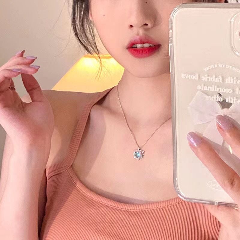 Everyday Versatile S Pure Silver Aquamarine Butterfly Necklace For Women, Non-Fading, Niche High-End Sense, Light_voghion.com