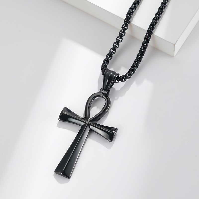 Collana Ankaka in acciaio inossidabile con ciondolo a croce in acciaio al titanio e nicchia unica_voghion.com