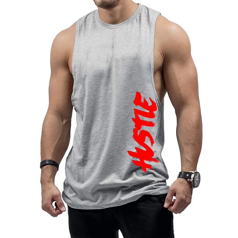 Gilet en coton imprimé HUSTt, confortable et tendance, idéal pour l'entraînement sportif et décontracté, style Muscle Brothers, 2019_voghion.com