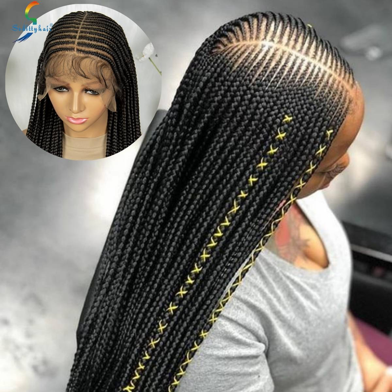 Trenza fina tejida a mano pesada de encaje completo, estilo único, densidad sin nudos, peluca trenzada africana larga negra natural_voghion.com