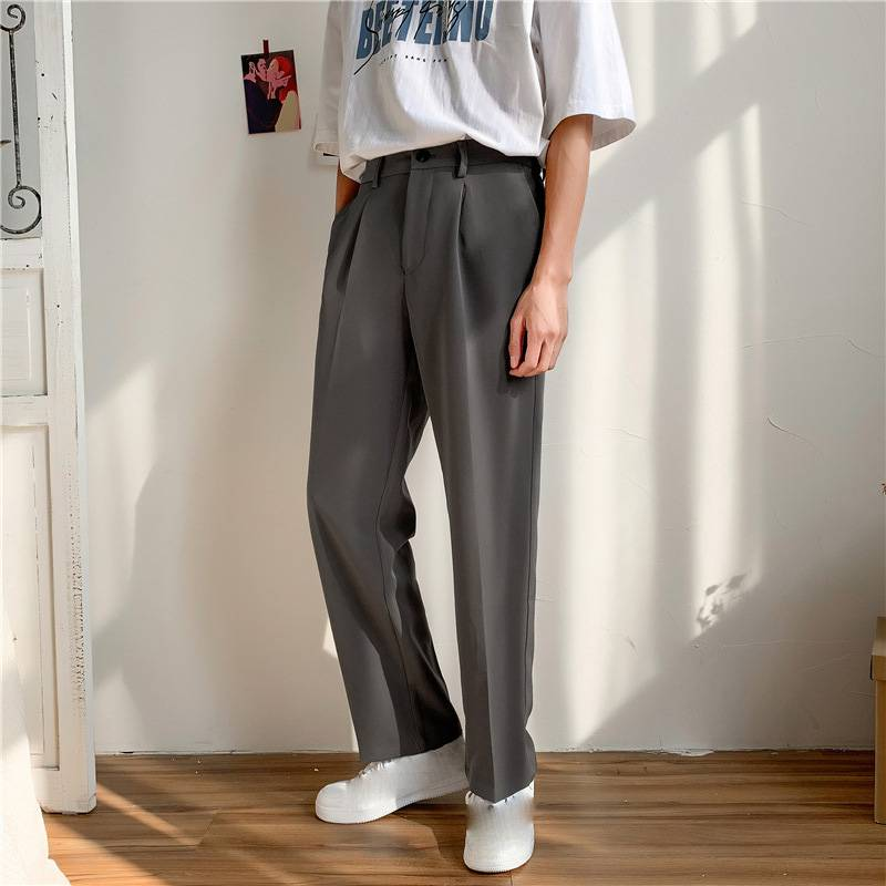 Pantaloni da uomo semplici e larghi, con gamba larga, stile casual, stile studentesco_voghion.com