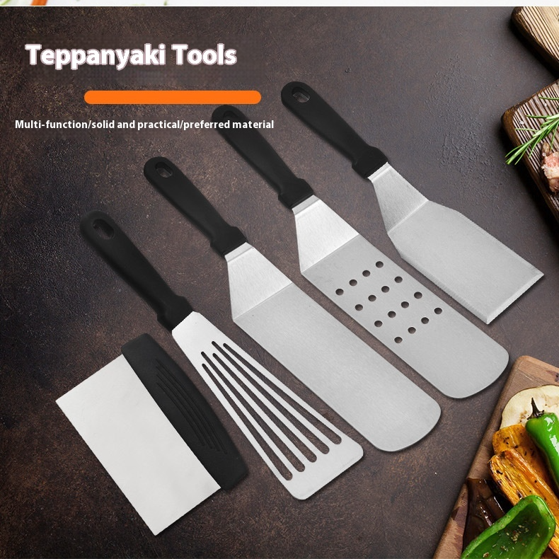 Set di utensili per barbecue in acciaio inossidabile - Utensili da cucina per esterni da 5 pezzi per grigliare, girare e servire con manici antiscivolo_voghion.com