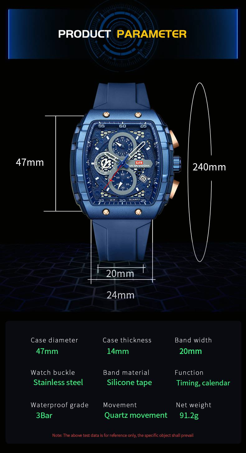 VA VA VOOM Men's Watches Multifunctional Fashion Business Waterproof Calendar Barrel Non Automatic Mechanical Watch_voghion.com