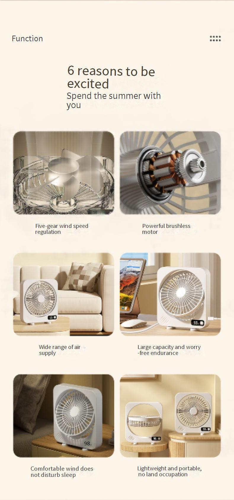 USB Desk Fan With Digital Display - Quiet High Speed Rechargeable & Portable For Office Use_voghion.com