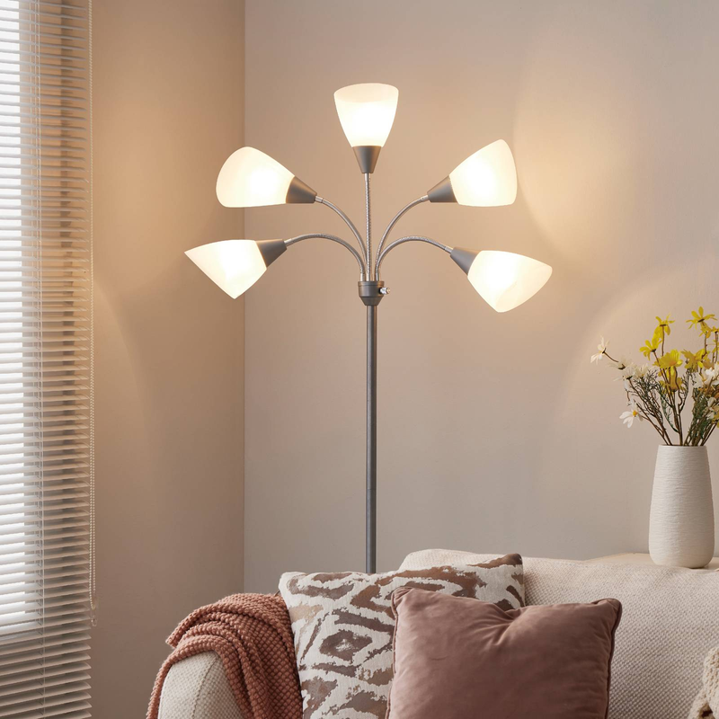 Medusa Floor Lamps Standing Lamps 5 Heads Adjustable Reading Light Large Shade Use E26 A19 Bulb Floor Lamps For Living Room Bedroom (Silver)_voghion.com