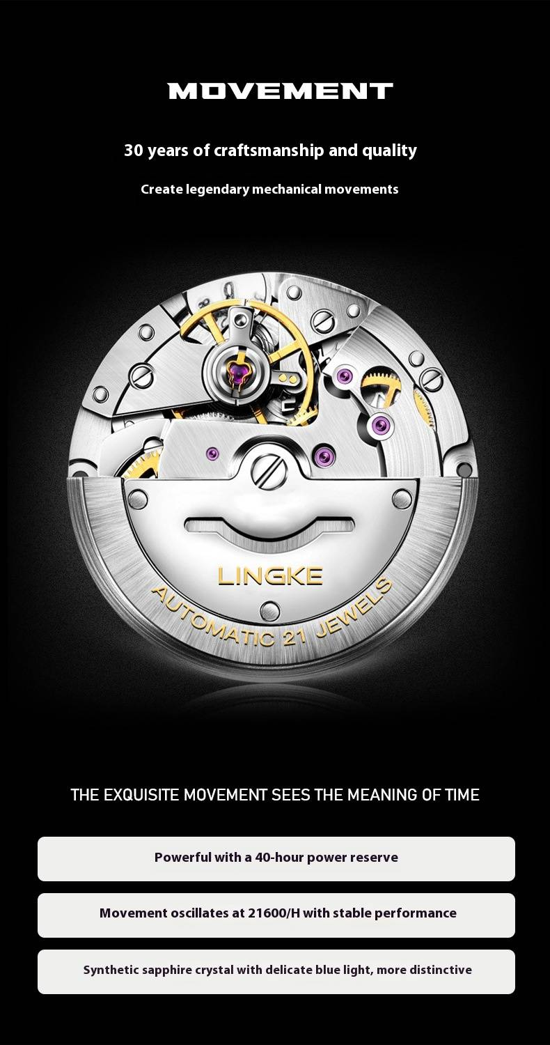 Men's Automatic Mechanical Watch With Dual Calendar, Luminous Hands, Sapphire Crystal, And 30M Water Resistance - Stainless Steel Band, Business Style_voghion.com