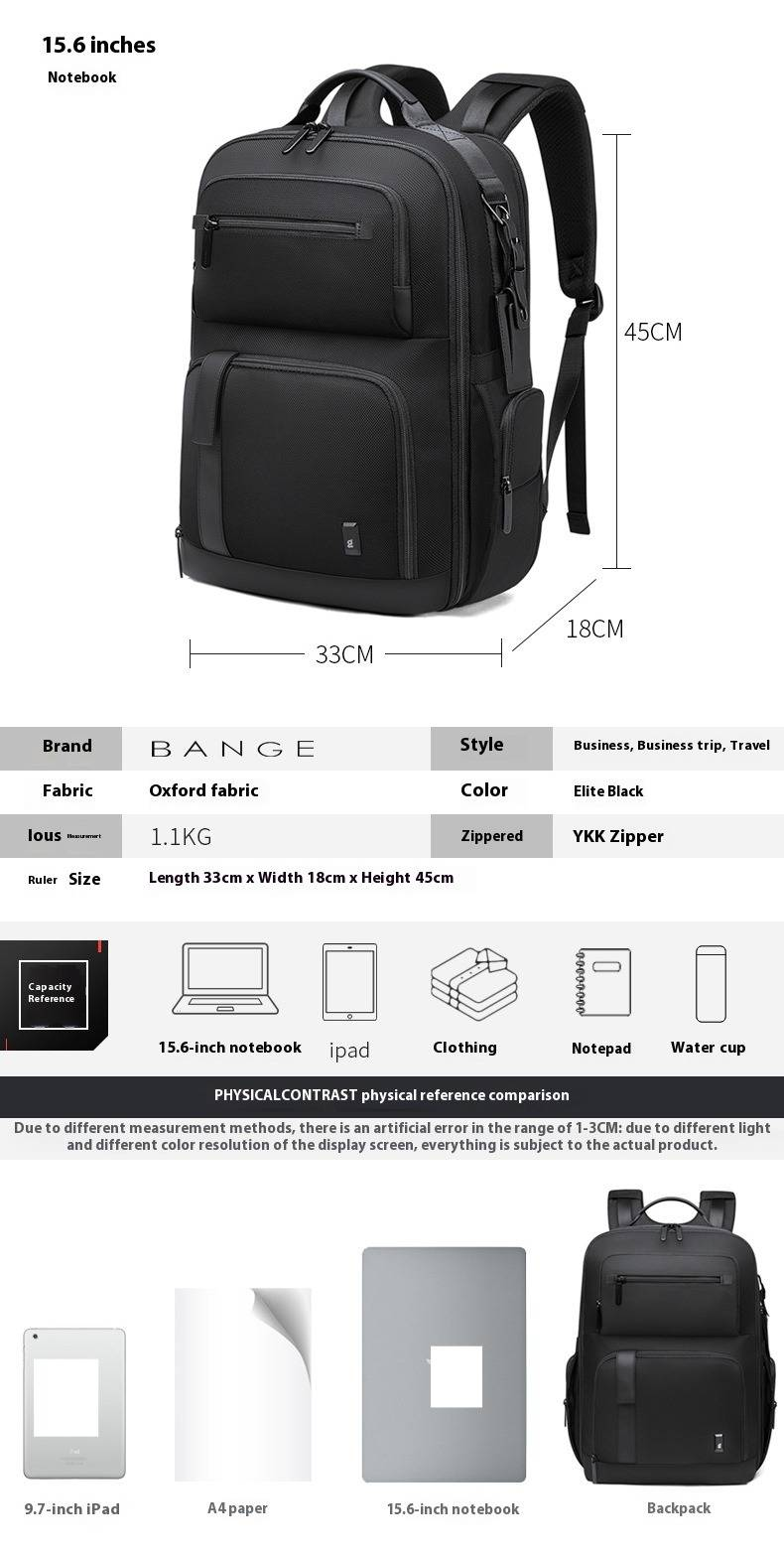 Bange Backpack Men's Large Capacity Business Backpack Waterproof Travel Computer Backpack Oxford Cloth Bag_voghion.com