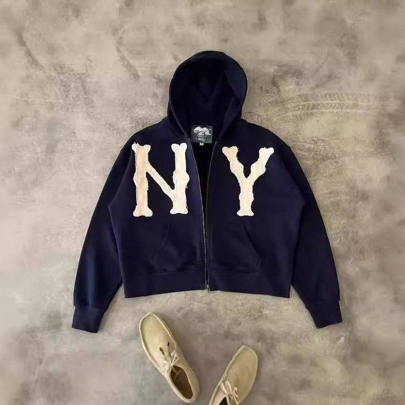Herrenbekleidung Unisex Besticktes Kapuzen-Sweatshirt mit Reißverschluss – Übergroße Streetwear-Jacke Modetrends_voghion.com