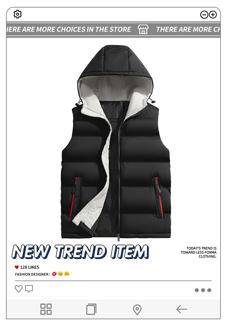 Men's Autumn And Winter Vest Jacket High-quality Fabric Continuous Heating Fashionable And Simple Design Hooded Collar Zipper Pockets_voghion.com