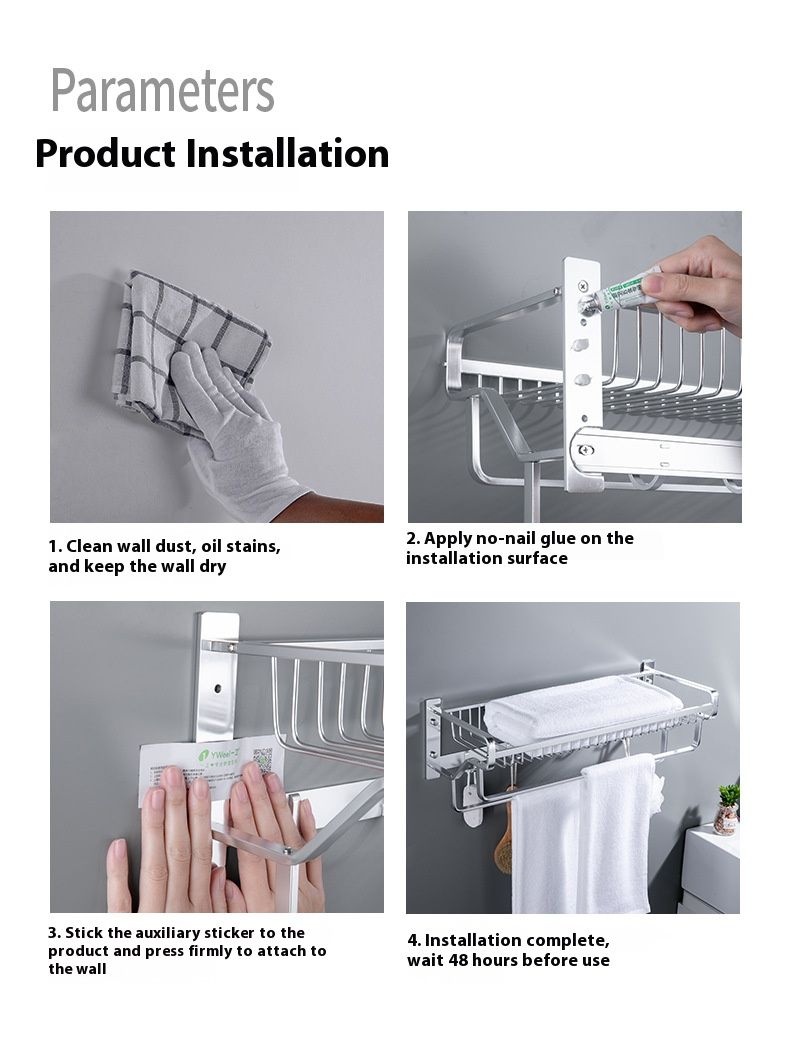 Space Aluminum No-Drill Bathroom Shelf – Wall-Mounted Shower Organizer With Mesh Basket, Rustproof Towel Rack For Bathroom & Toilet_voghion.com