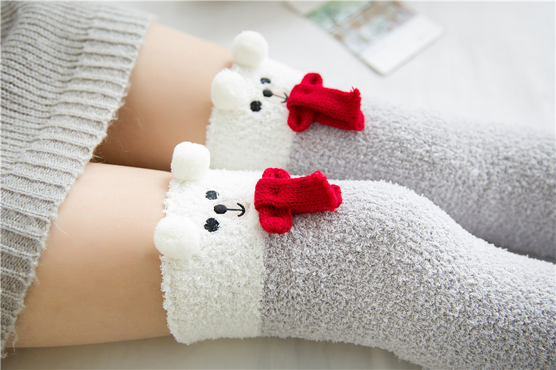 Japanescht Mori Meedchen Déiermodell Knéi Gestreift Séiss Kompressioun Hierscht Wanter Waarm Socken Kawaii Gemittlech Laang Oberschenkel Héich_voghion.com