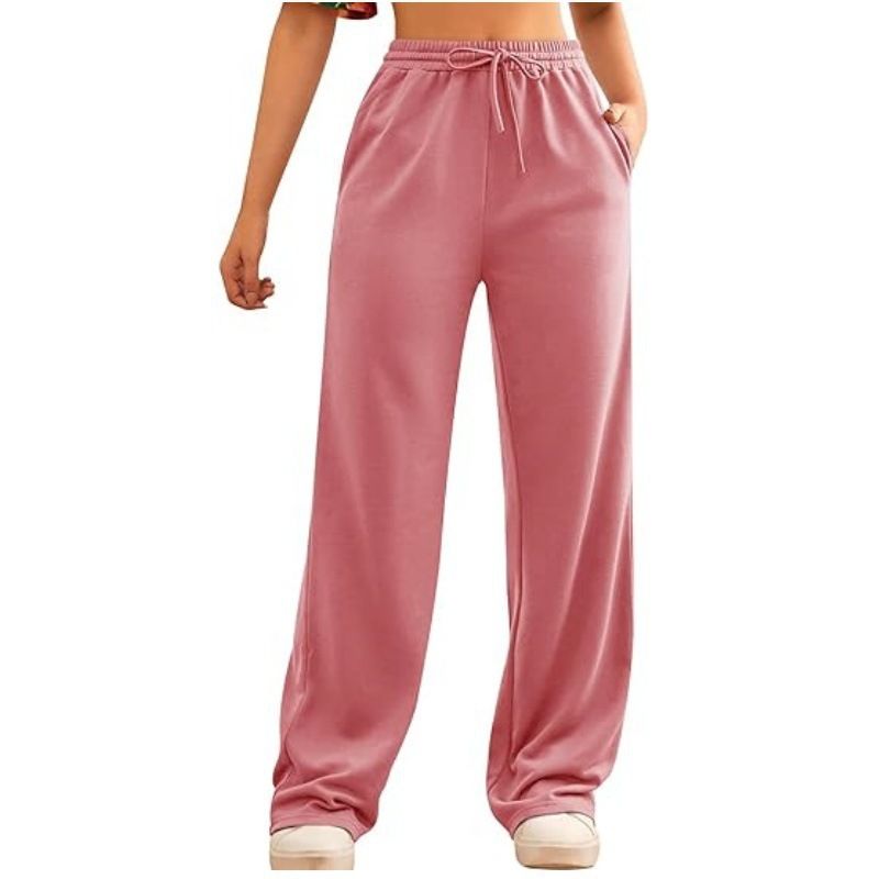 Pantaloni da jogging casual da donna, a vita alta, a gamba larga, con coulisse elastica, comodi pantaloni da salotto per l'uso quotidiano_voghion.com