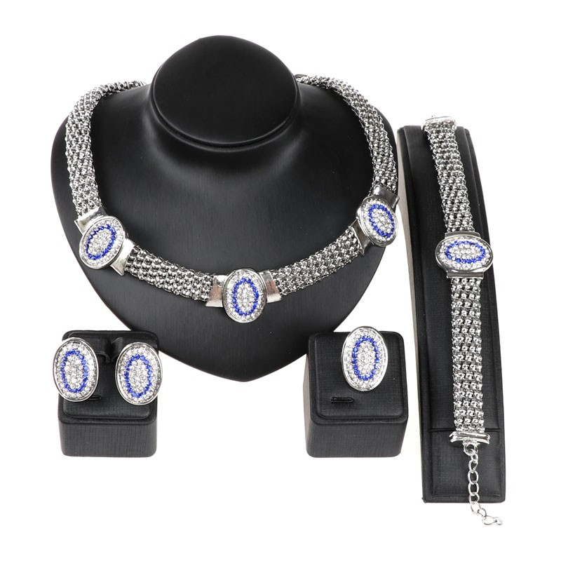 Women Classic Crystal Wedding Party Jewelry Accessories Necklace Earrings Bracelet Ring Prom Jewelry Sets_voghion.com