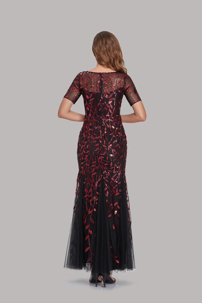 Plus Size Evening Dresses Mermaid O Neck Short Sleeve Lace Appliques Tulle Long Party Gown Robe Soiree Sexy Formal Dress Vestido_voghion.com